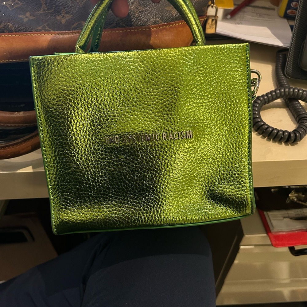 Brandon Blackwood Eco System Racism Metallic Green Crossbody Bag